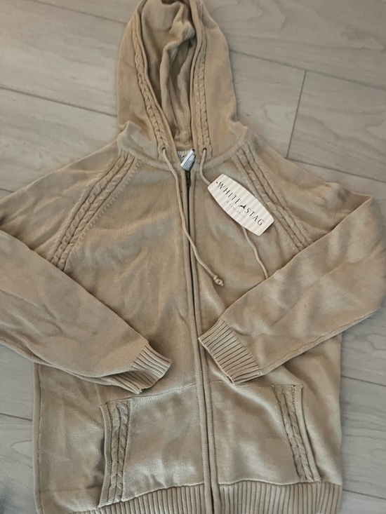 White Stag Jackets & Blazers - White Stag Beige Hoodie with Cable Knit Detail